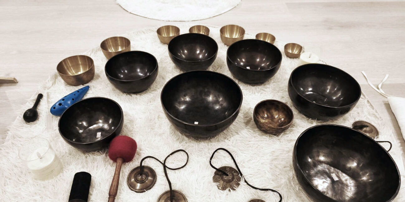 Sound healing bowls at Gita Ashram